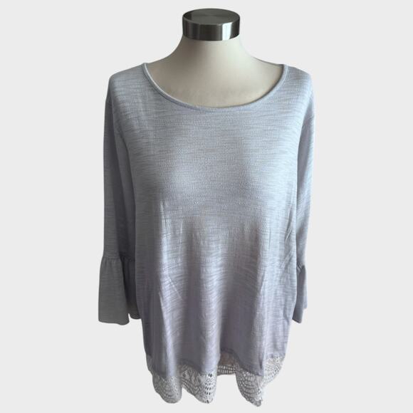 LC Lauren Conrad Woens XL Gray Tunic Top Polyester Rayon Lace Hem Bell Sleeve - Picture 1 of 8